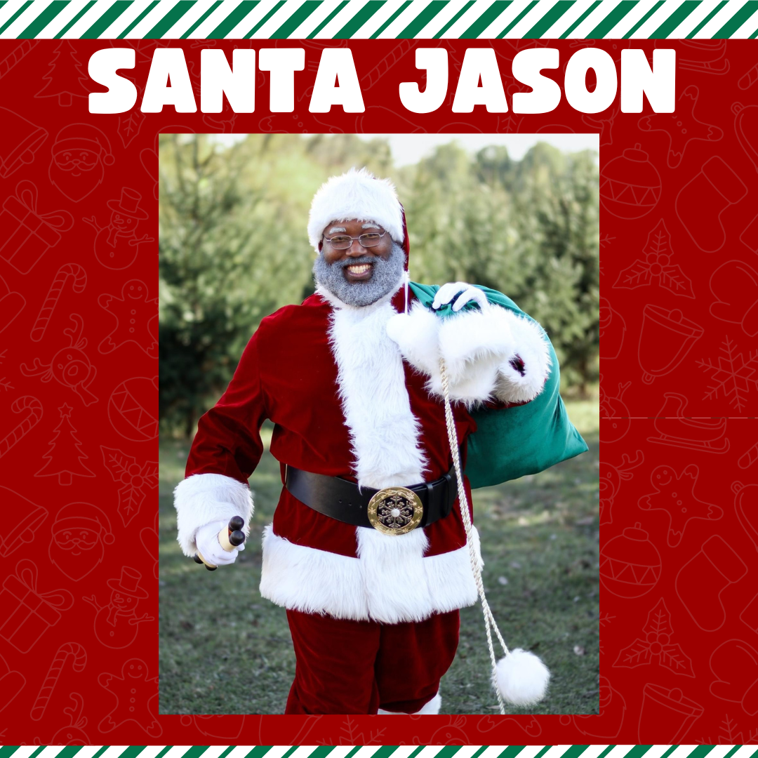 Santa Jason carrying a pack of toys