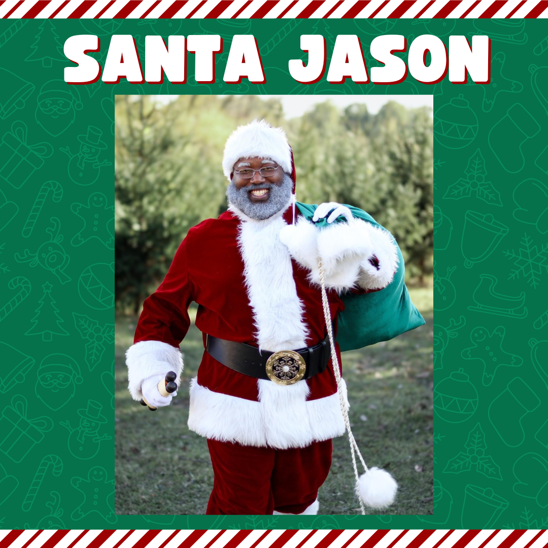 Santa Jason carrying a pack of toys