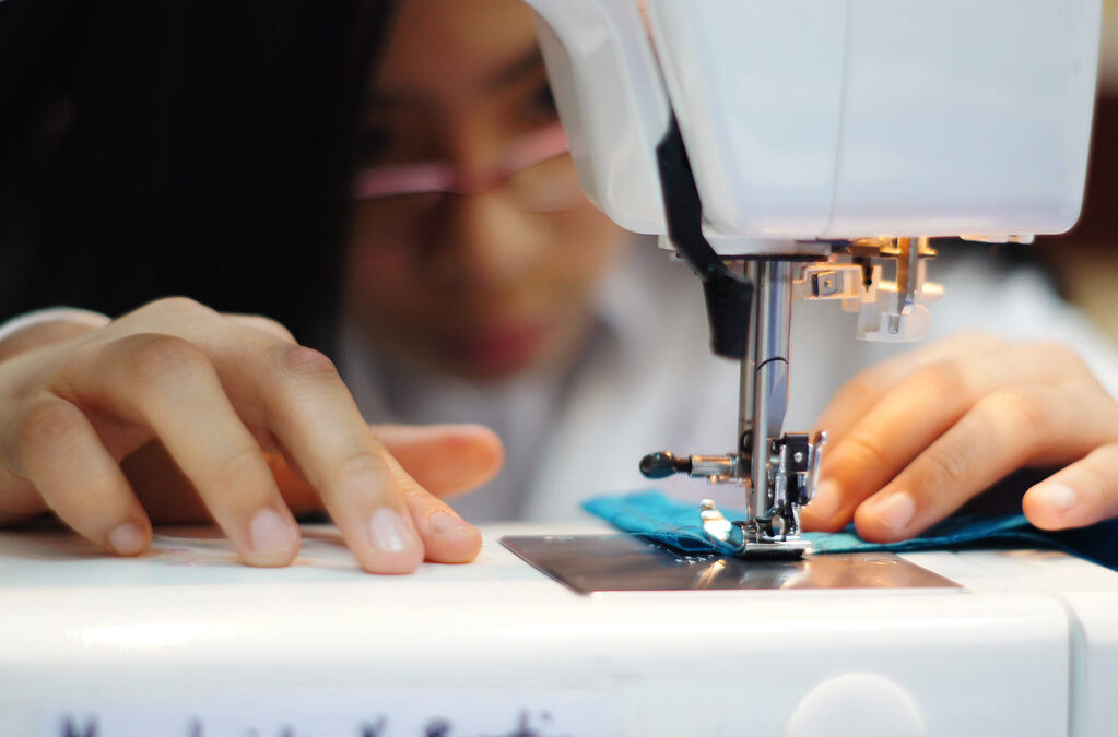 Close up of a sewing machine