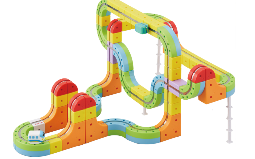 Colorful railcube atop a white background