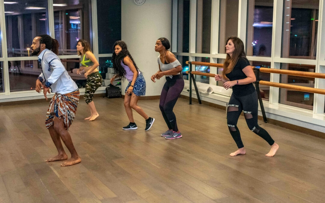 A group of people dancing
