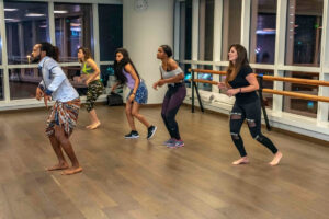 A group of people dancing