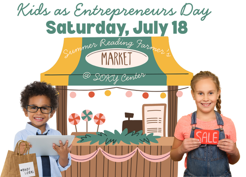 A boy and girl standing in front of a vendor stand