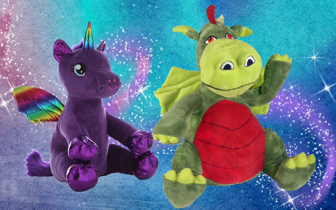 Dragon and unicorn plushies