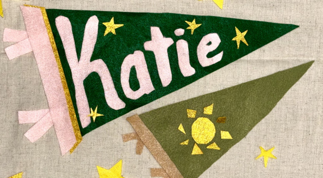 Two green felt flags