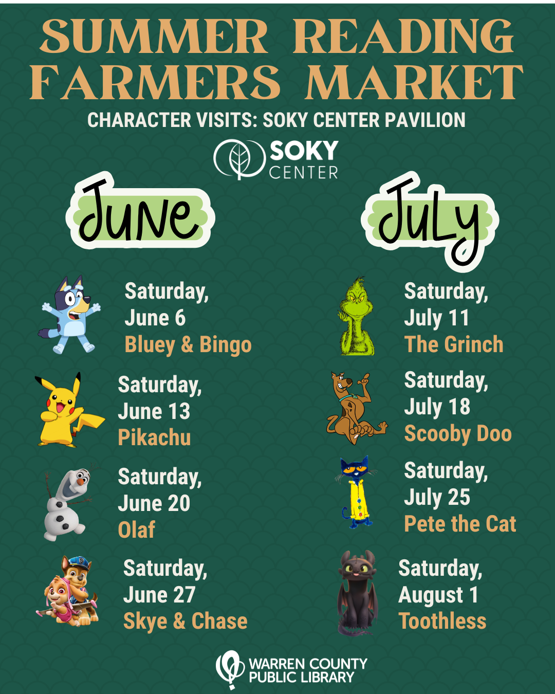 Photos of all the characters visiting the 2026 SR Farmers Market
