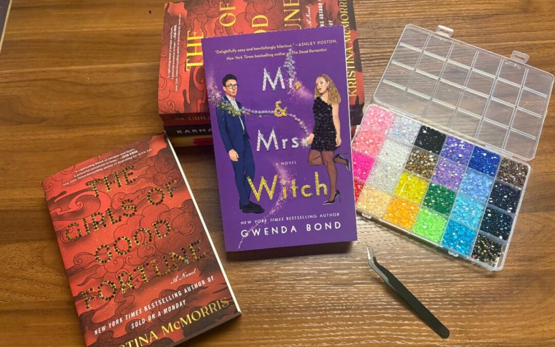 Book covers in the process of bedazzling