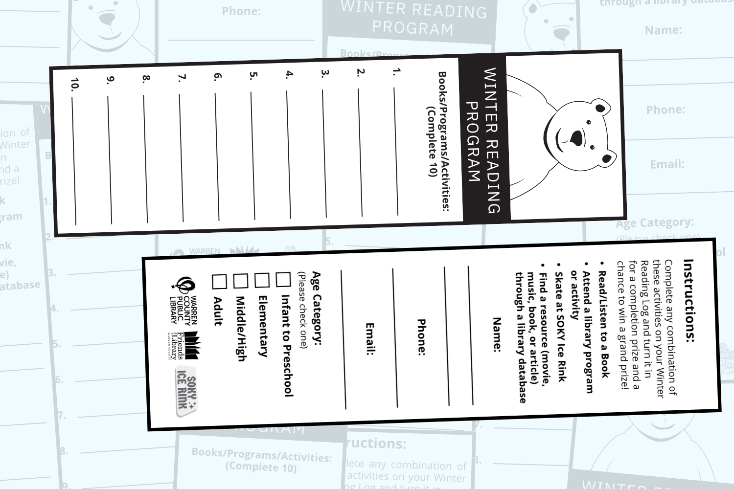 Picture of the front and back of the Winter Reading Activity Log