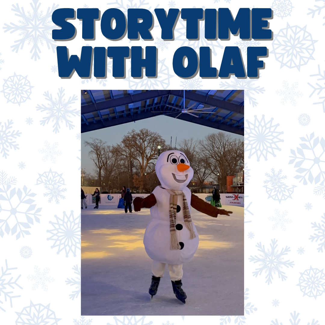 Olaf the snowman ice skating under the heading "Storytime with Olaf"