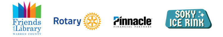 logos for the Friends of the Library, Rotary Club, Pinnacle Bank, and SOKY Ice Rink